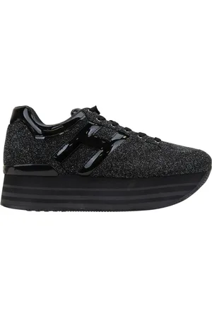 Hogan Schoenen, Dames, Zwart, 41 1/2 EU, Leer, Leren Glitter Sneakers met Merklogo