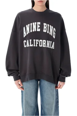 ANINE BING Sweatshirts & Hoodies, Dames, Zwart, M, Katoen, California Crew Neck Sweater