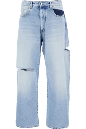 Icon Denim Jeans, Heren, Blauw, W34, Denim, Blauwe Cut-Out Wide Leg Denim Jeans
