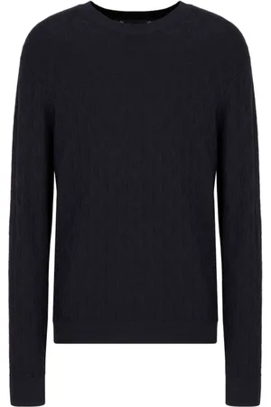 Armani Exchange Truien, Heren, Blauw, L, Jacquard Ronde Hals Trui