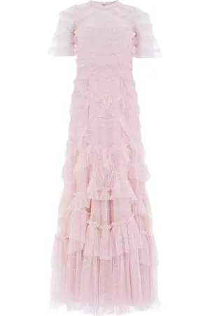 Needle & Thread Kleedjes, Dames, Roze, S, Chiffon, Roze Ruffle Maxi Jurk Marilla