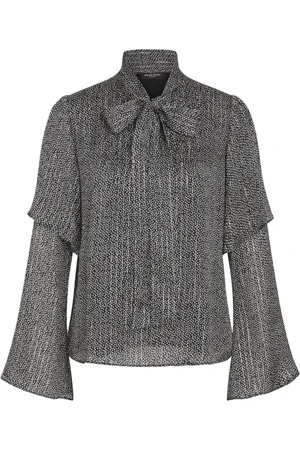 Bruuns Bazaar Blouses & Shirts, Dames, Grijs, XL, Zwarte Blouse met Print en Glimmer Details