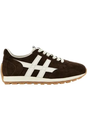 Hogan Schoenen, Dames, Bruin, 37 1/2 EU, Suède, Blauwe suède sneakers met witte leren inzetstukken