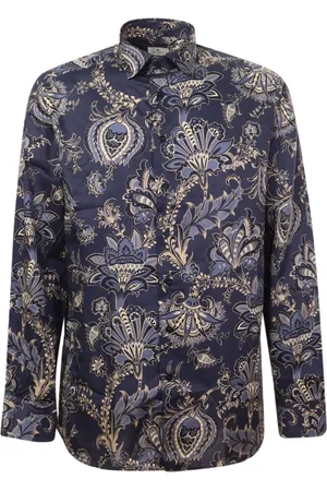 Etro Overhemden, Heren, Blauw, 2Xl, Katoen, Blauw Paisley Print Knoopshirt
