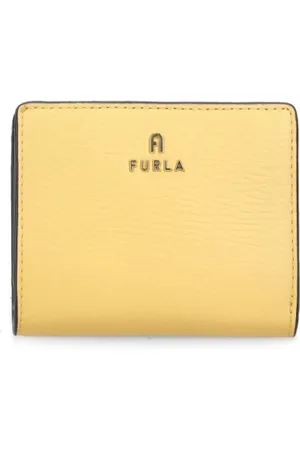 Furla Accessoires, Dames, Geel, ONE Size, Leer, Gele Leren Portemonnee met Knoopsluiting