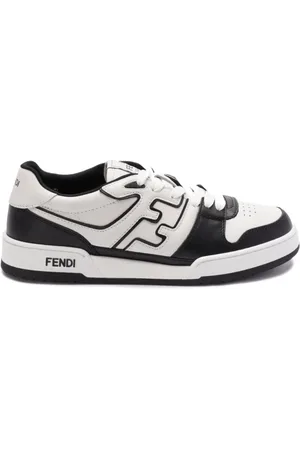 Fendi Schoenen, Heren, Zwart, 41 1/2 EU, Leer, Mix Vitello Logo Zwart Wit Stijl