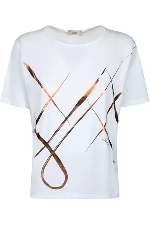 HERNO Tops, Dames, Wit, M, Katoen, Artistieke folie korte mouw T-shirt