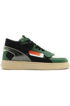RUN OF Schoenen, Heren, Groen, 42 EU, Katoen, Vintage Stijl Leren Sneakers