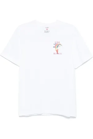 Casablanca Tops, Heren, Wit, L, Katoen, Wit T-shirt met Logo Print en Ronde Hals