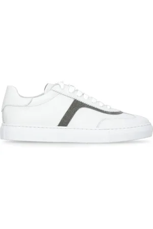 Brunello Cucinelli Schoenen, Dames, Wit, 39 EU, Witte Leren Sneakers met Precieuze Detail