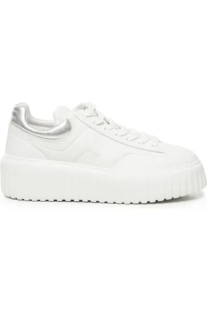 Hogan Schoenen, Dames, Wit, 40 EU, Leer, Witte Metallic Leren Sneakers