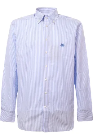 Etro Overhemden, Heren, Blauw, 2Xl, Katoen, Gestreept Italiaanse Kraag Shirt Lichtblauw