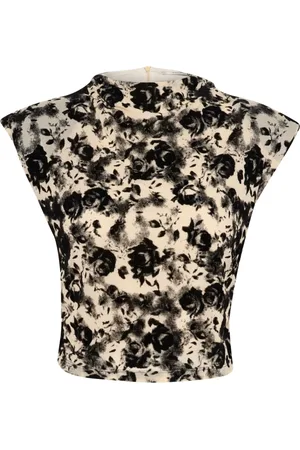 Gestuz Tops, Dames, Veelkleurig, XL, Abstract Print Cropped Top Botergeel/Zwart