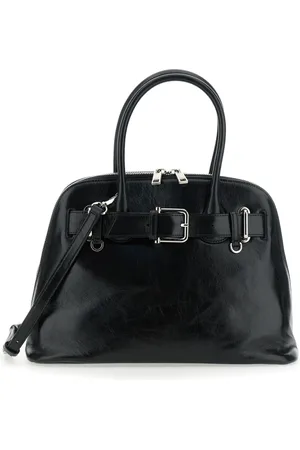 OSOI Tassen, Dames, Zwart, ONE Size, Leer, Zwarte leren handtas met metalen gesp