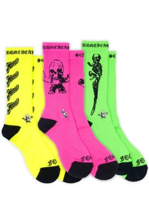CHROME HEARTS Ondergoed, unisex, Veelkleurig, ONE Size, Kleurrijke Sokken Pakket Roze/Geel/Groen