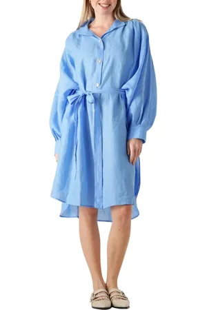 Greek Archaic Kori Kleedjes, Dames, Blauw, XS, Linnen, Blauwe Midi Jurk voor veelzijdige stijl