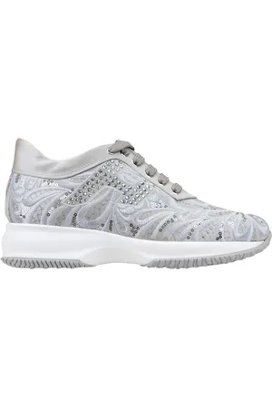 Hogan Schoenen, Dames, Wit, 36 EU, Pailletten, Sneakers met paillettenpatroon en vetersluiting