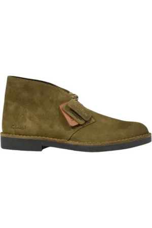 Clarks Schoenen, Heren, Groen, 42 1/2 EU, Groene Leren Laarzen met Rubberen Zool