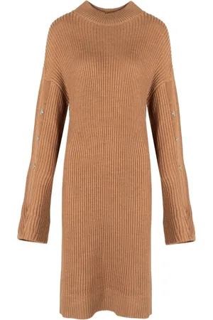 Liu Jo Kleedjes, Dames, Bruin, M, Wol, Elegante Midi Jurk