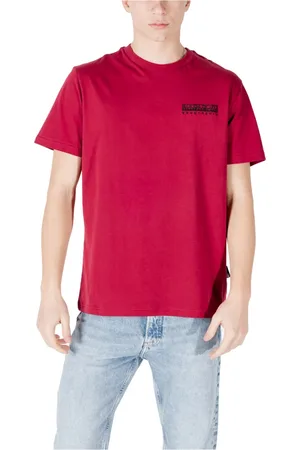 Napapijri Tops, Heren, Rood, M, Katoen, Bordeaux Bedrukt T-shirt voor Mannen