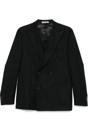 corneliani Jassen, Heren, Zwart, XL, Wol, Zwarte Wollen Blazer Dubbel-Borst Jas