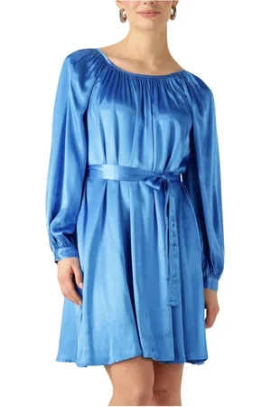 Greek Archaic Kori Kleedjes, Dames, Blauw, S, Satijn, Kobaltblauwe Mini Jurk Charme
