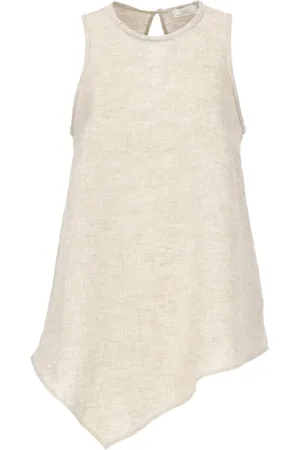 PESERICO SIGN Tops, Dames, , XS, Linnen, Linnen Top met Asymmetrische Zoom