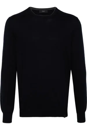 FAY Truien, Heren, Zwart, M, Shirt met Ronde Hals en Patches