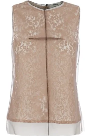 Fendi Tops, Dames, Bruin, S, Kanten Top Elegant Stijlvolle Mode