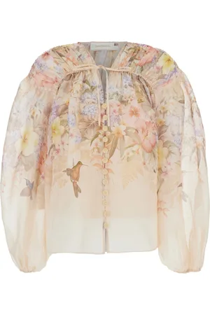 ZIMMERMANN Blouses & Shirts, Dames, Veelkleurig, XS, Linnen, Beige Illuminate Drawn Blouse