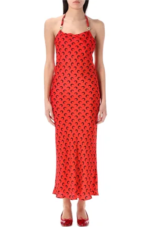 Marine Serre Kleedjes, Dames, Rood, S, Moon Satin Lange Slip Dress