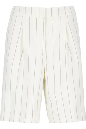 PESERICO SIGN Korte broeken, Dames, , XS, Linnen, Gestreepte Linnen Shorts met Hoge Taille