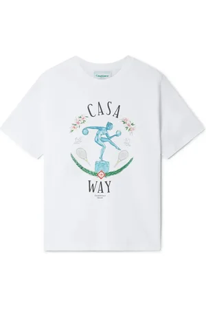 Casablanca Tops, Heren, Wit, S, Katoen, Marmer Standbeeld Tennis T-shirt Wit