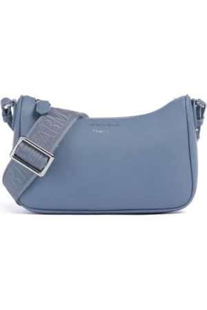 Emporio Armani Tassen, Dames, Blauw, ONE Size, Blauwe Baguette met Lintband en Verstelbare Logo Belettering