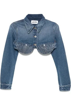 Jean Paul Gaultier Jassen, Dames, Blauw, M, Denim, Blauwe knoopsluiting bovenkleding met ingebouwde bh