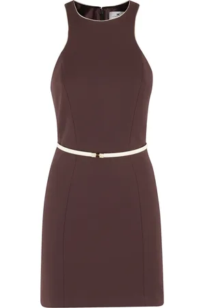 Elisabetta Franchi Kleedjes, Dames, Bruin, XS, Polyester, Cacao Lemonade Mini Jurk met Riem