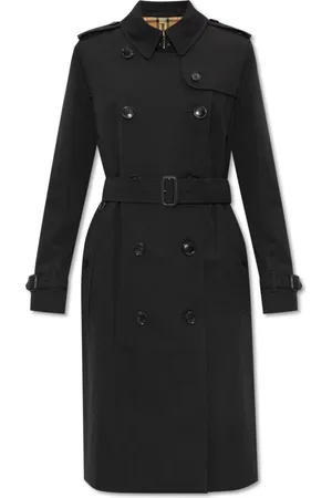 Burberry Mantels, Dames, Zwart, XS, Katoen, Kensington Lange Trenchcoat