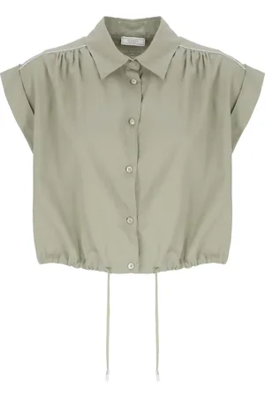 PESERICO SIGN Blouses & Shirts, Dames, Groen, S, Katoen, Groene Katoenblend Shirt met Kraag
