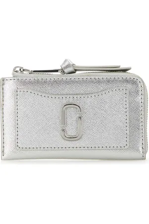 Marc Jacobs Accessoires, Dames, Grijs, ONE Size, Zilveren Leren Portemonnee