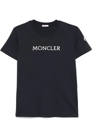 Moncler Tops, Dames, Blauw, M, Blauw Logo Patch Crew Neck T-shirt