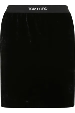 Tom Ford Rokken, Dames, Zwart, S, Katoen, Zwarte Fluwelen Logo Tailleband Minirok