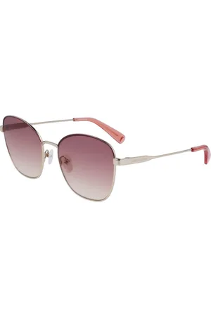 Longchamp Accessoires, Dames, Roze, ONE Size, Gele Metalen Zonnebril met Roze Lens