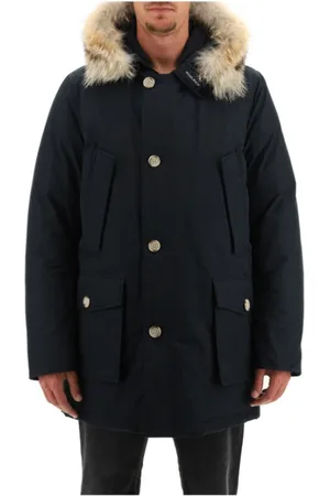 Woolrich Jassen, Heren, Blauw, S, Donkerblauwe Arctic Parka met Afneembare Bontkraag