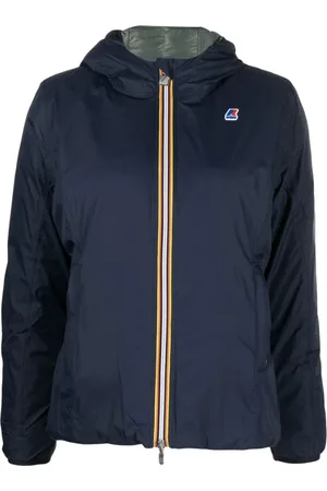 K-Way Jassen, Dames, Blauw, L, Regenjas met Capuchon en Streepdetails