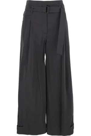 Low Classic Broeken, Dames, Grijs, M, Katoen, Grijze Dubbele Riem Punt Broek