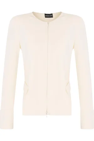 Emporio Armani Jassen, Dames, Wit, 2Xs, Katoen, Stijlvolle jas met volledige rits en zakken