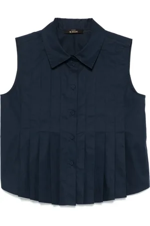 Twin-Set Blouses & Shirts, Dames, Blauw, S, Blauw Mouwloos Klassieke Kraag Shirt