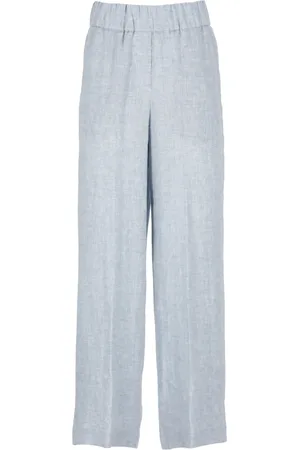 PESERICO SIGN Broeken, Dames, Blauw, 2Xs, Linnen, Lichtblauwe Linnen Elastische Taille Broek
