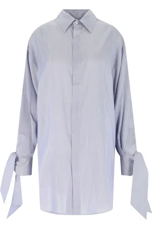 Sa Su Phi Blouses & Shirts, Dames, Blauw, M, Zijden Gestreepte Blouse met Strikdetails