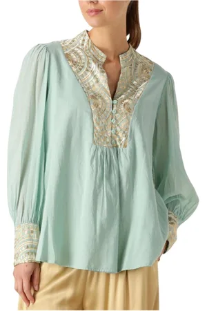 Greek Archaic Kori Blouses & Shirts, Dames, Groen, L, Linnen, Groene Linnen Blouse, Model 340452